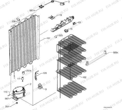 Взрыв-схема холодильника Faure FFU21S - Схема узла Cooling system 017